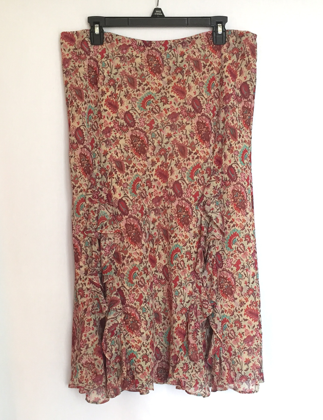 Chaps Ralph Lauren floral chiffon ruffle skirt women's size L brown ...