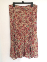 Chaps Ralph Lauren floral chiffon ruffle skirt women&#39;s size L brown turq... - $6.00