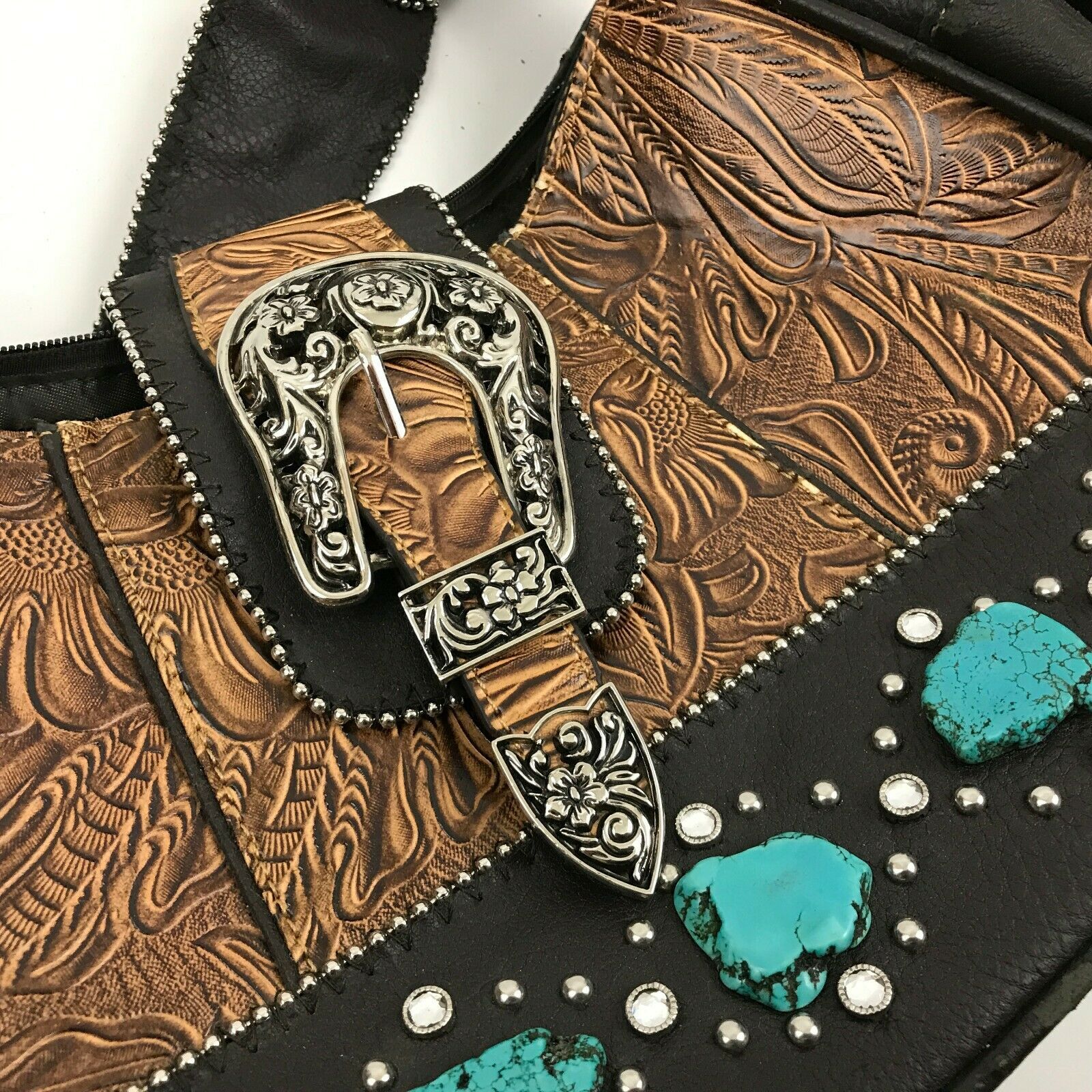 Country Road Western Purse Shoulder Bag Tooled Vegan Leather Turquoise ...