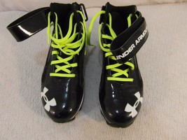 Adult Men's Under Armour Black White Logo Green Laces 9 Football Cleats 33273 - $59.01