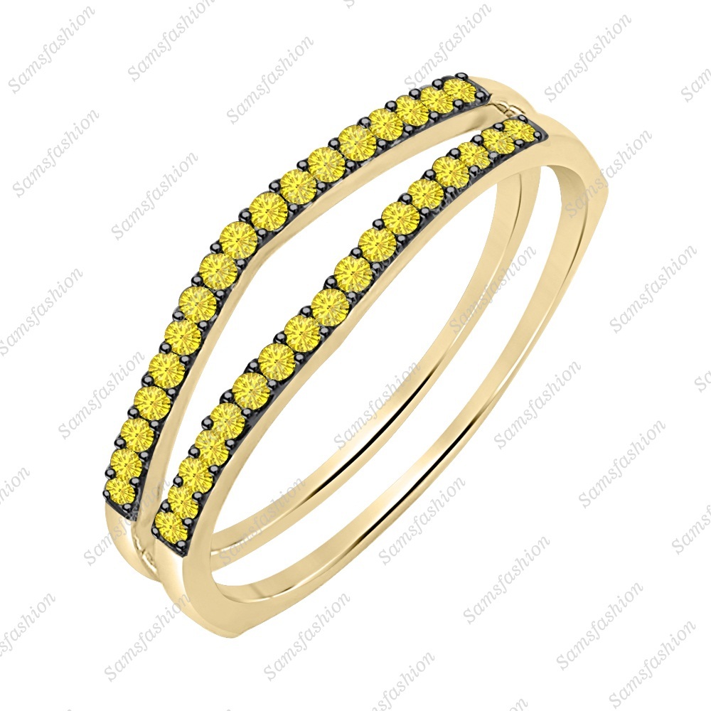 14k Yellow Gold Over Yellow Sapphire Guard Wrap Enhancer Engagement Band Ring