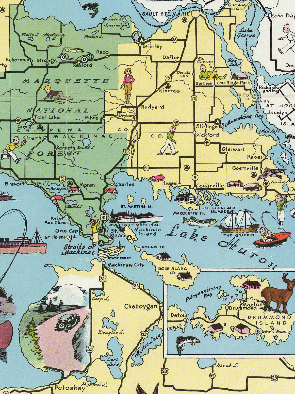 Pictorial Map Land of Hiawatha Michigan's Upper Peninsula Wall Art