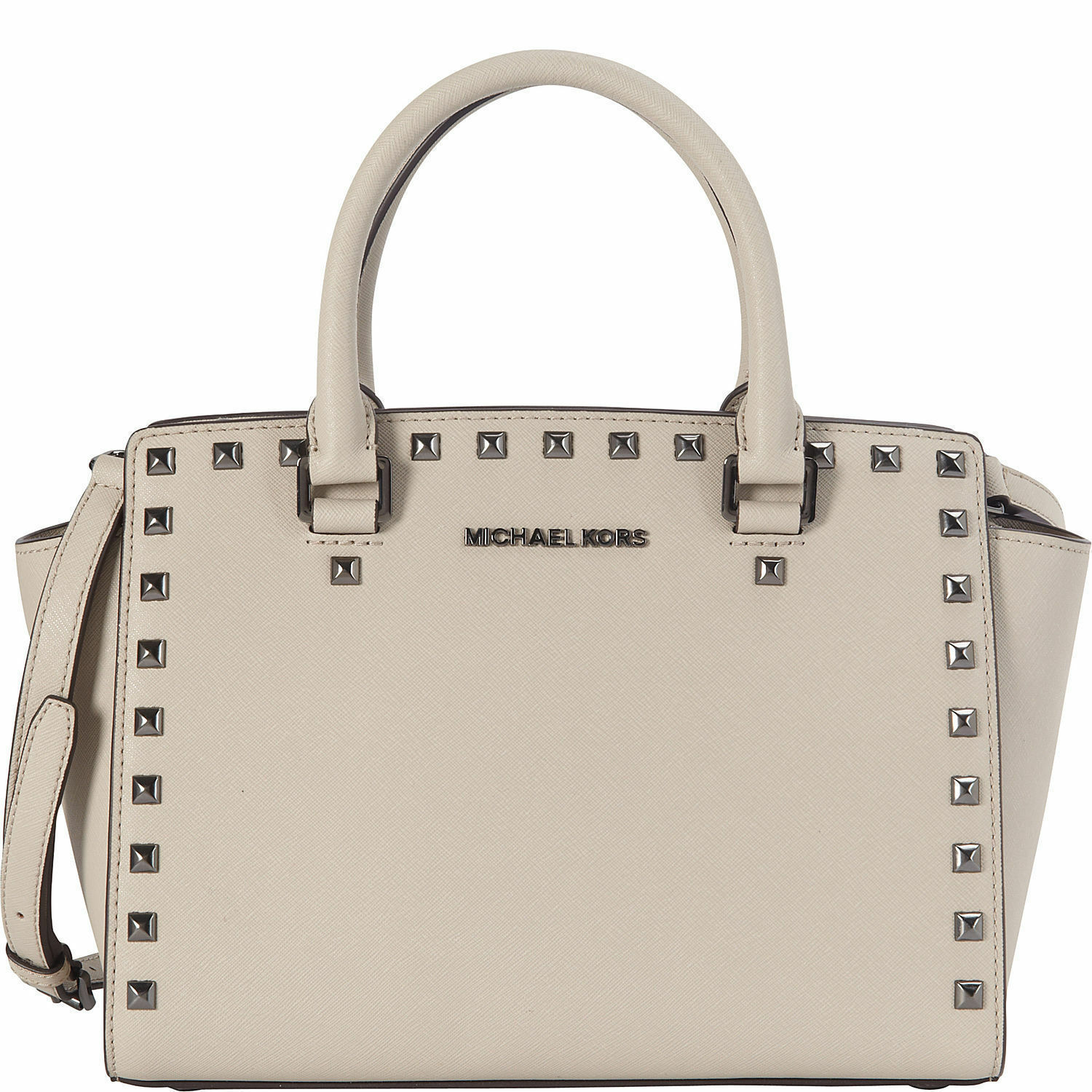 NWT Michael Kors Selma Studded Saffiano Leather Medium Pale Pink Handbag New