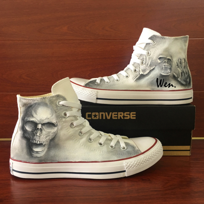 Design Hand Painted Shoes Unisex Converse All Star Zombie Skull Canvas Sneakers