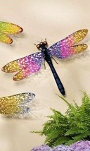 Dragonfly Wall Plaque Metal 24" Wide Expansive Wing Display Pink Yellow Tip image 1