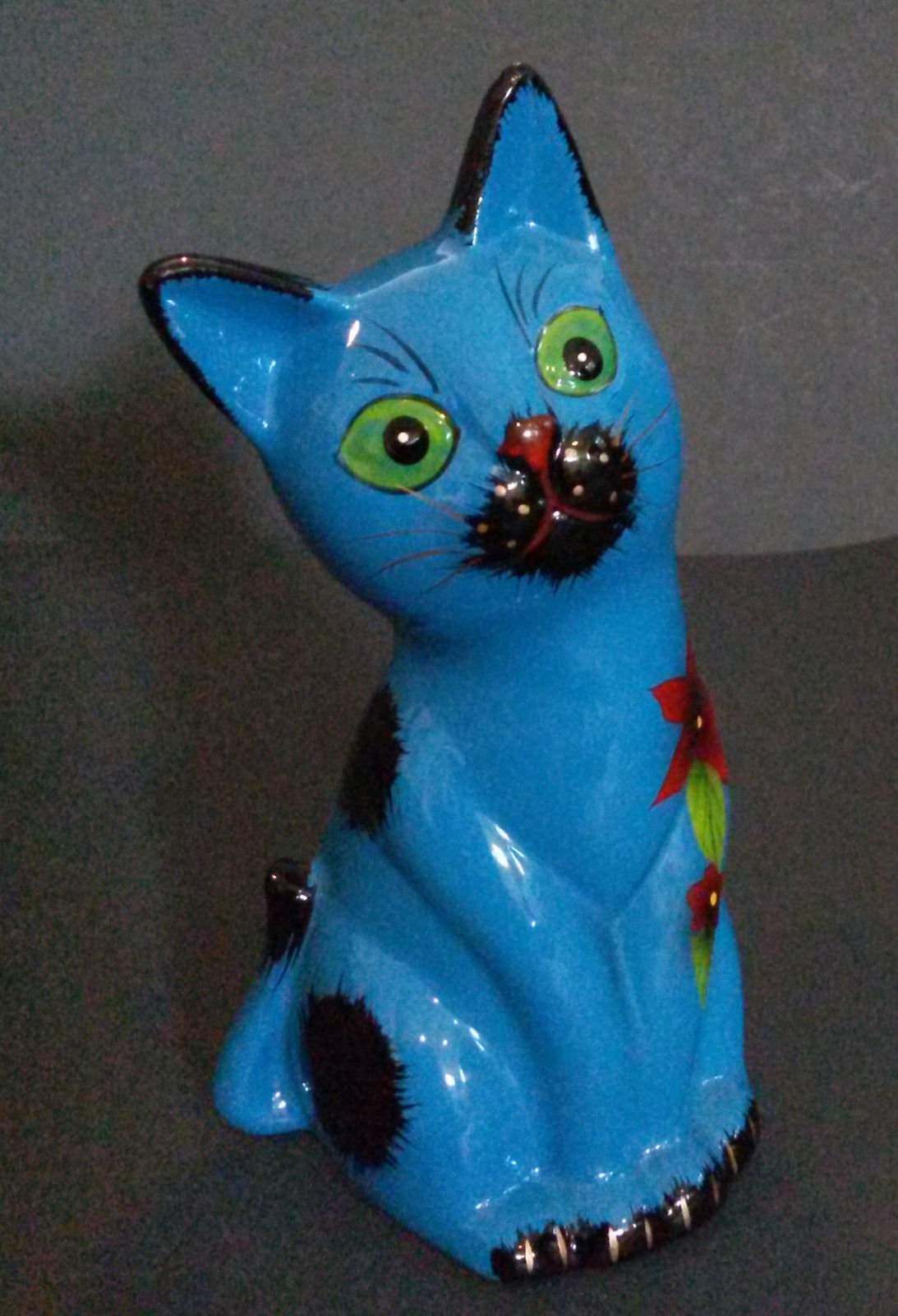 Primary image for CAT MONEY BANK Coin Piggy Blue Kitten Figurine Ceramic 6" NEW