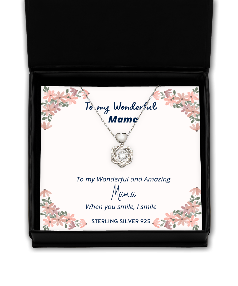 To my Mama, when you smile, I smile - Heart Knot Silver Necklace. Model 64037