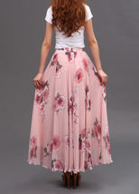 Women Pink FLORAL Chiffon Long Skirt A-line Flower Long Chiffon Skirt Summer  image 4