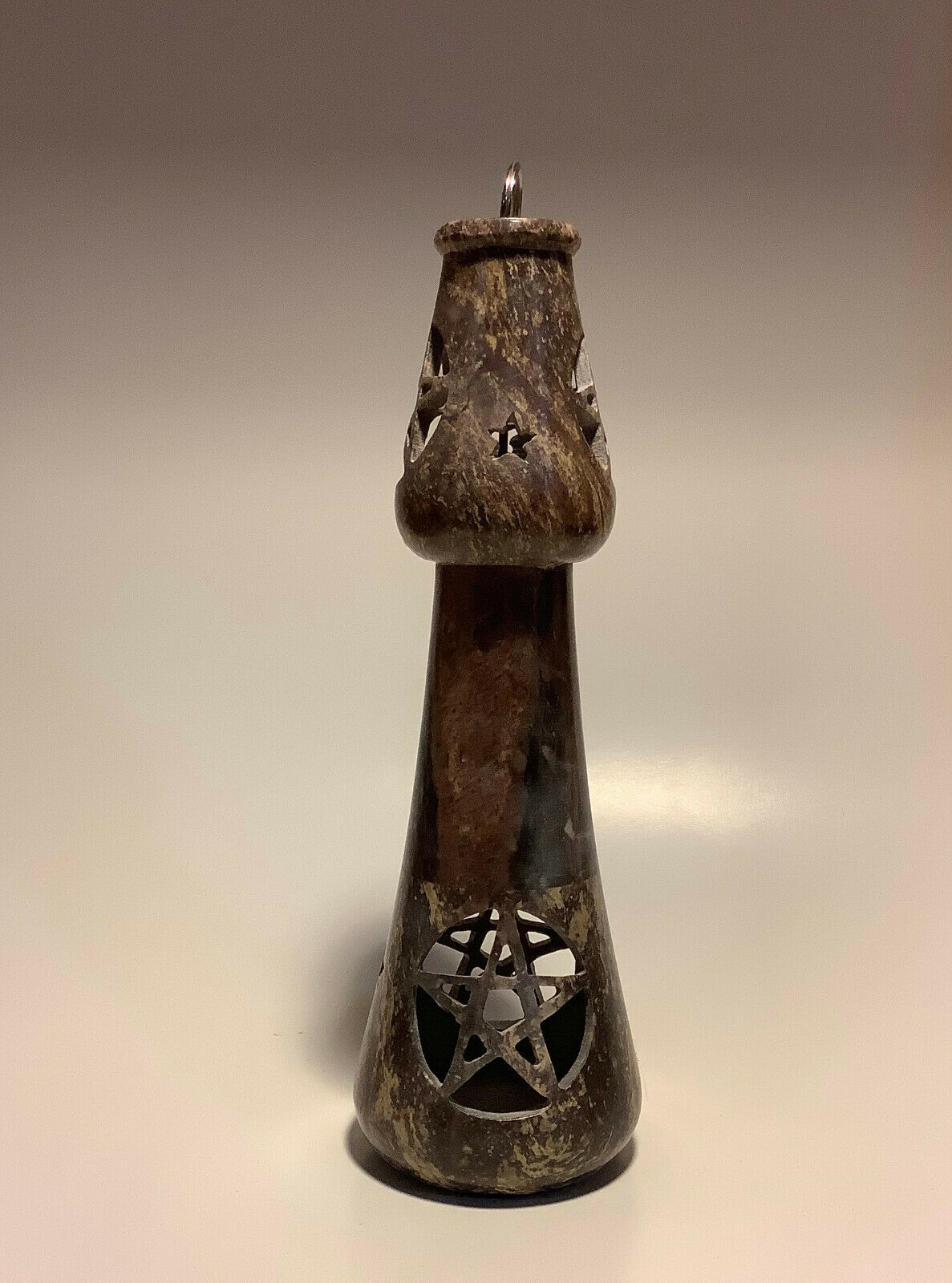 Soapstone Tower Incense Burner Holder with Pentagram Design Home