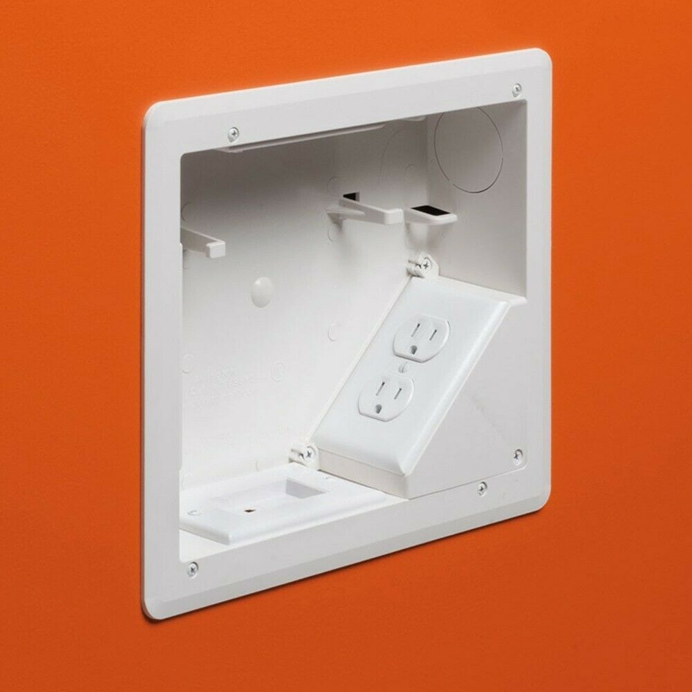 2 Pcs 2-Gang Recessed Wall Box Plate For TV & Cables White 8