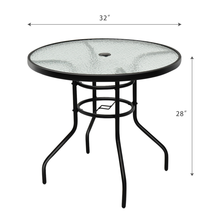 32 Patio Tempered Glass Steel Frame round Table with Convenient Umbrella Hole image 4