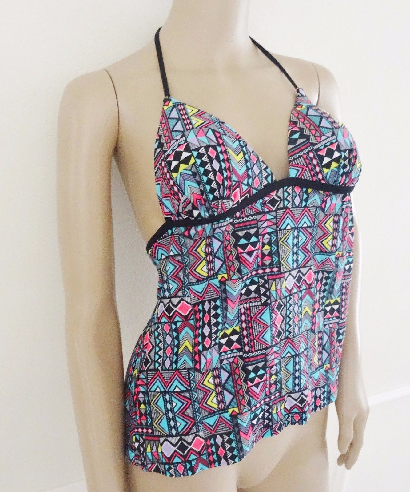 nwt Hula Honey Push Up Halter Swimsuit Tankini Top Sz XS X-Small Black ...