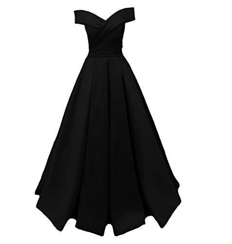 Kivary Long Off The Shoulder Satin V Neck Formal Corset Prom Evening Dress Black