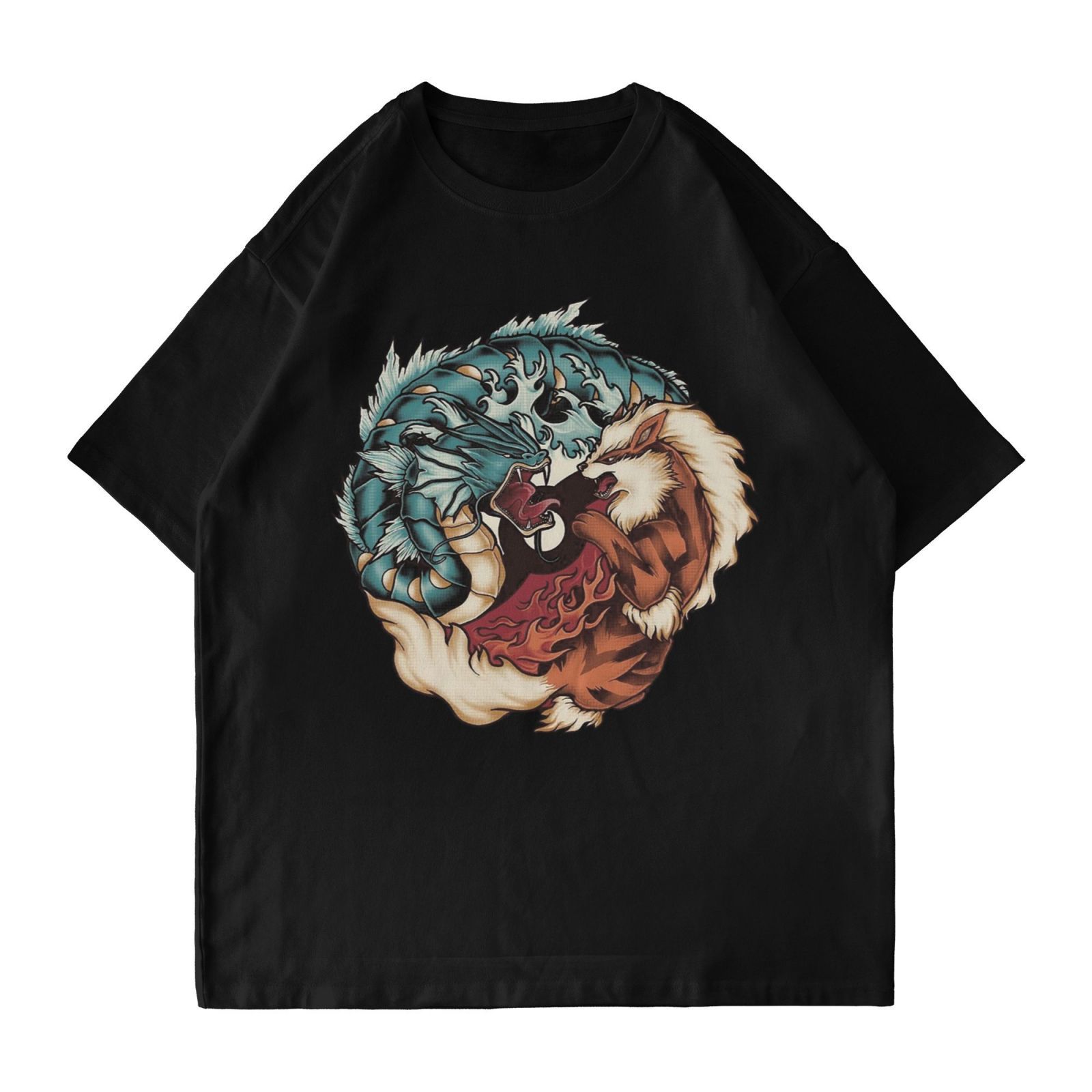 Hubgo - Men water and fire t shirts 300g thick cotton tops tees fashion black tshirt