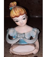 Vintage Enesco Milady&#39;s Valet Lipstick Ring Holder Blue Dress Girl Figurine - $44.54