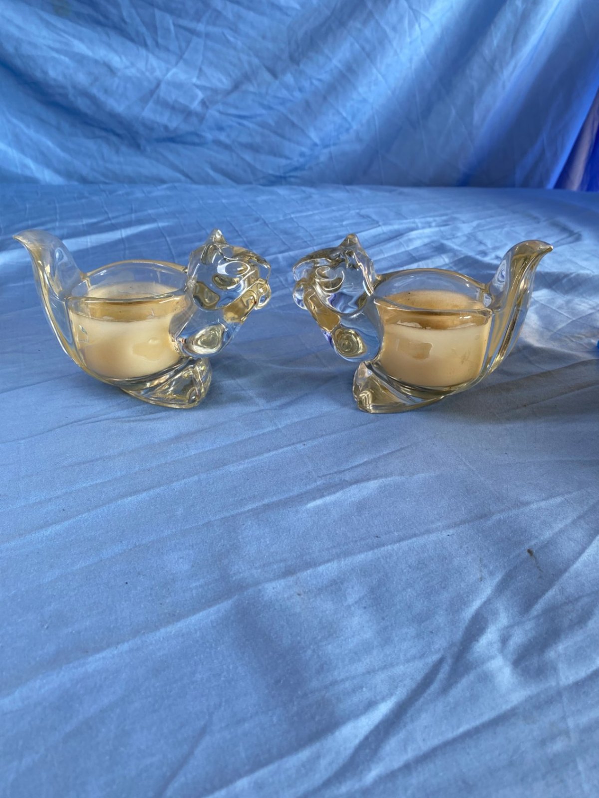 Primary image for Lot Of 2 Vintage Avon Molded Clear Glass Squirrel Votive Tea Light Candle Holder
