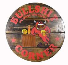 LG Hand Carved Wood Bullshit Corner Tavern BAR Bull Beer Drinking Sign Plaque Pa - $29.64