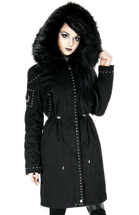 Restyle Moon Parka Gothic Punk Witch Occult Fur Hooded Winter Black ...