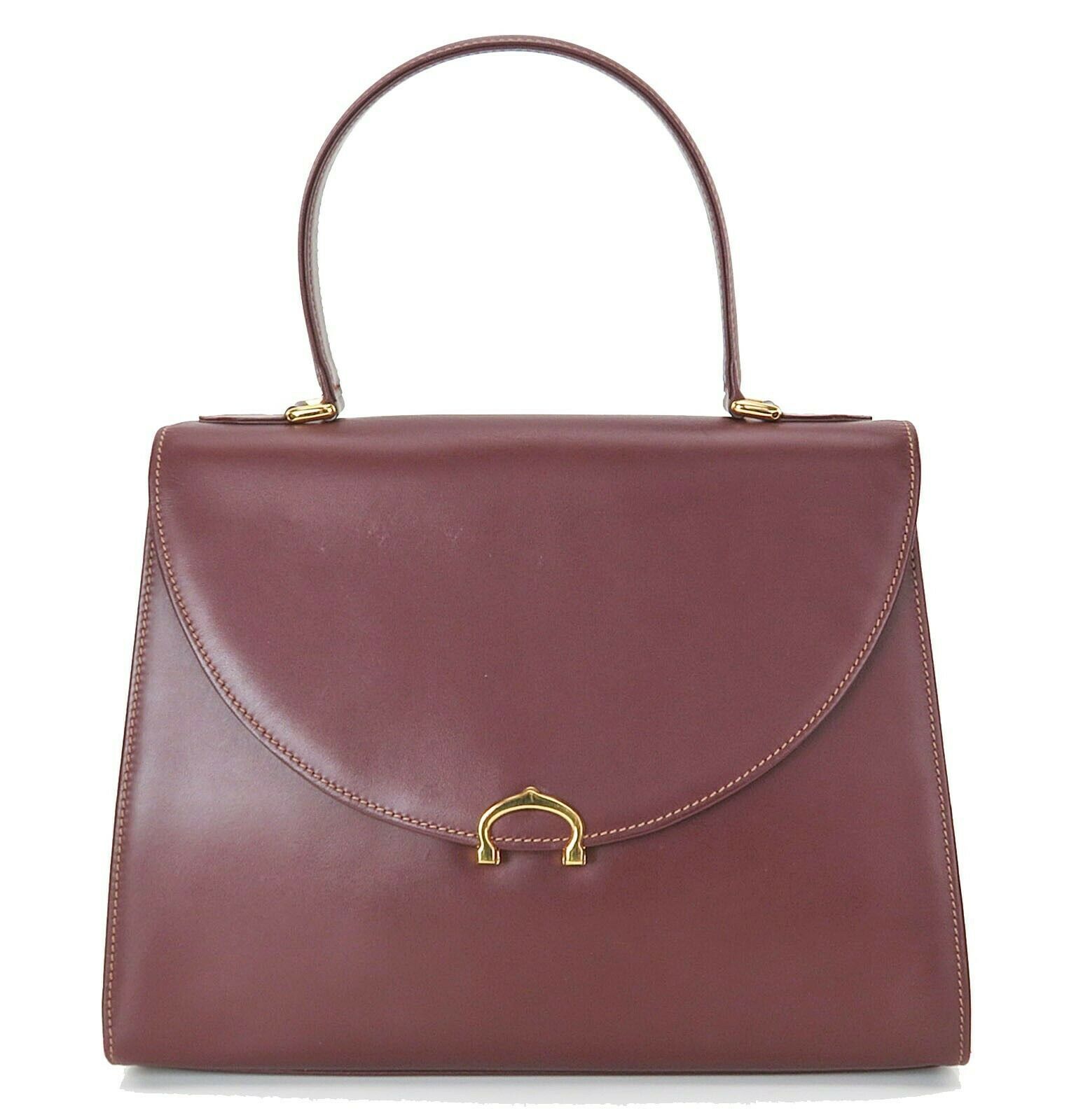 Authentic Must De CARTIER Burgundy Leather Tote Hand Bag Purse #25005A ...