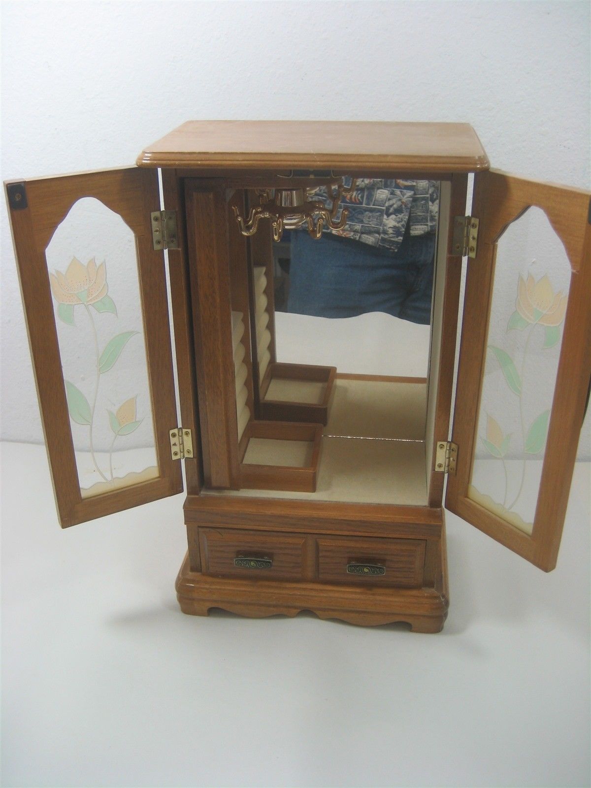 Vintage MELE Jewel Case Wooden Jewelry Chest Box Made Taiwan Floral