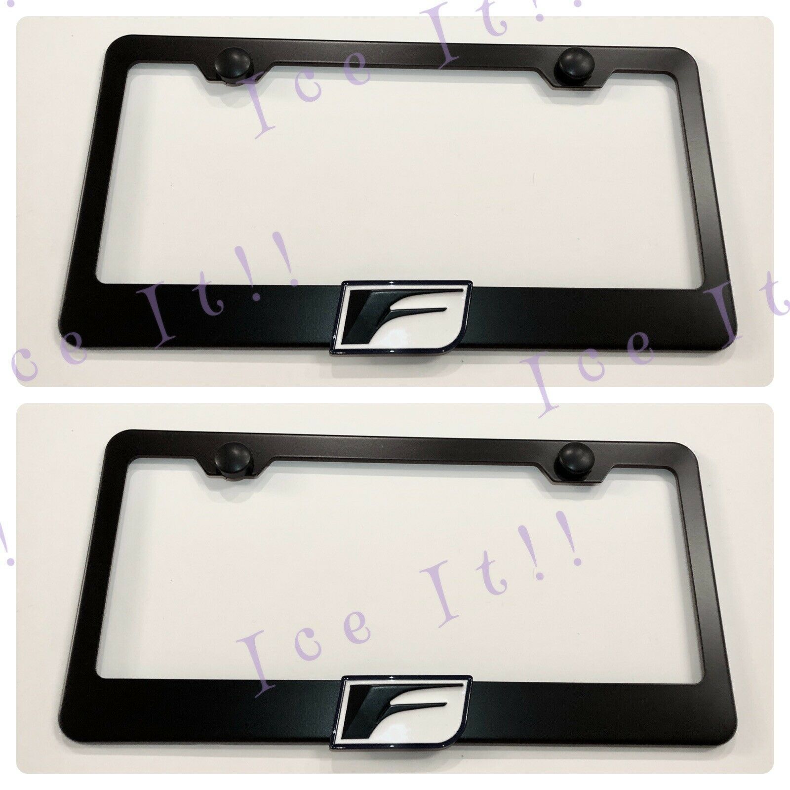 2X 3D F Sport Lexus Emblem Black Stainless Steel License Plate Frame W
