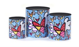 Romero Britto Set of 3 - Nested Metal Canisters - Flying Hearts Design Retired