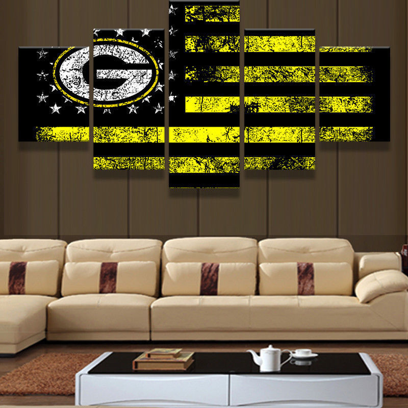 5 Pcs Green Bay Packers Flag Painting Printed Canvas Wall Art Picture