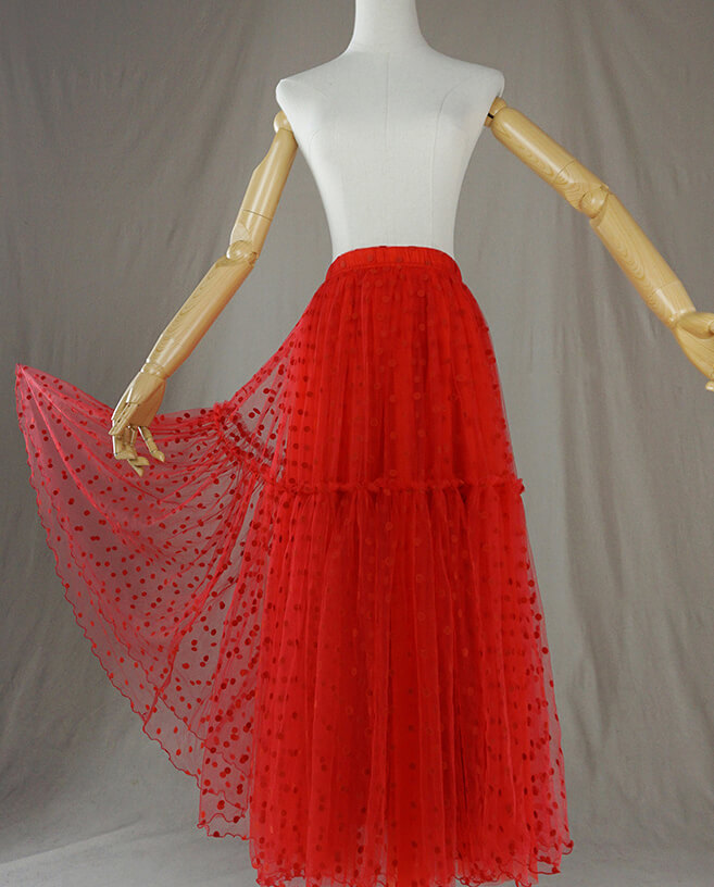 Red Tiered Tulle Skirt Red Polka Dot Tiered Tulle Skirt Red Party Tulle ...