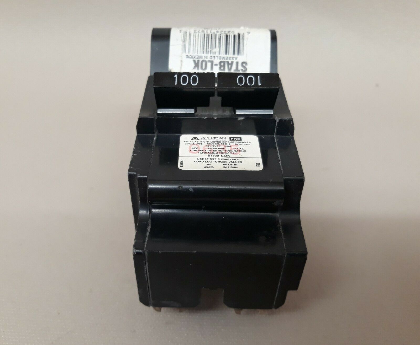 American FPE 100 Amp StabLok FPE 100A 2 Pole 240V Main Breaker Circuit Breakers