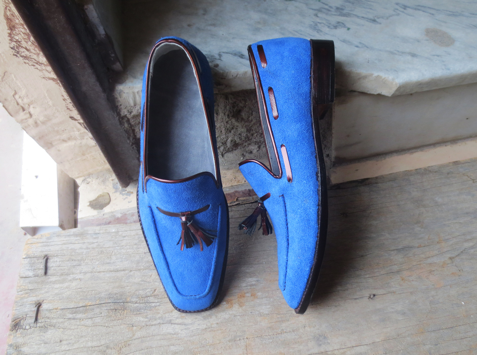 Men's Stylish Handmade Suede Leather Blue Shoes Loafer Party Tussle Leather shoe