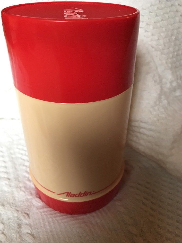 Details about   Vintage Aladdin Hy-Lo Insulated Thermos Bottle Pint Wide Mouth Beige and Red 