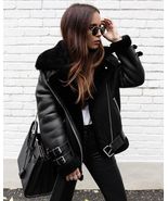 New black faux leather warm shearling aviator style women coat winter ja... - $119.00