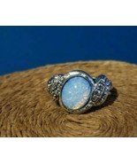 Opal Ring Size 9 Silvertone Oval Fire Vintage  - $28.70