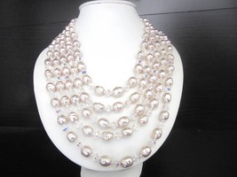 Baroque Cultured Freshwater Pearl Necklace & Crystals Multistrand Mid Century Re - $238.00