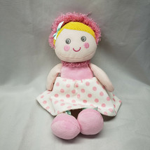 Baby Starters Pink Polka Dot Blue Bow Headband Dress Plush Stuffed Doll ... - $15.82
