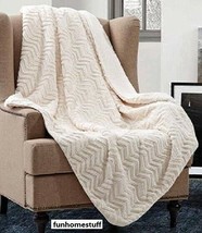 CHEVRON CUTWORK DESIGN Faux Fur Luxury Light Color Soft Throw Blanket 50" x 70" image 1