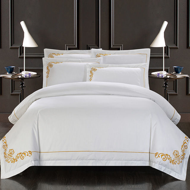 100% Egyptian Cotton White Gold Royal Queen & King Size Duvet Cover