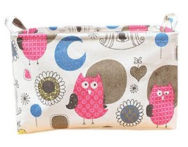 Large Cotton Home Clothing Toys Books Storage Box, Owls Pattern - $13.92