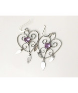 Genuine faceted amethyst heart earrings, sterling silver wire filigree, ... - $75.00