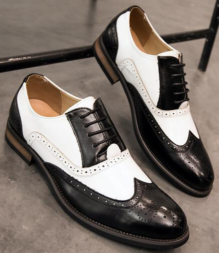 black and white wingtip oxfords