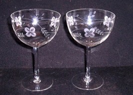 2 Vtg Etched Crystal Stem 6 1/4&quot; Champagne Bar Glasses 10 oz HUNGARY - $11.88