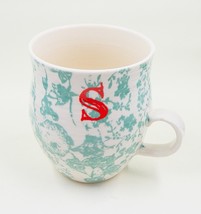 Anthropologie Homegrown Floral S Letter Initial Monogram Green Coffee Mu... - $24.95