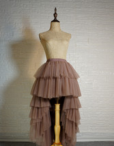 High Low Tulle Skirt Long Layered Tutu Skirt Outfit Plus Size  Brown Tulle Skirt