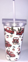 Red Truck &amp; Snowman Christmas 16 oz.Tumbler/Cup W Lid &amp; Straw-NEW-SHIPS ... - $9.78