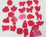 Lot 25 Vintage Red Plastic Cookie Cutters Christmas Animals HRM Crown Logo Made 