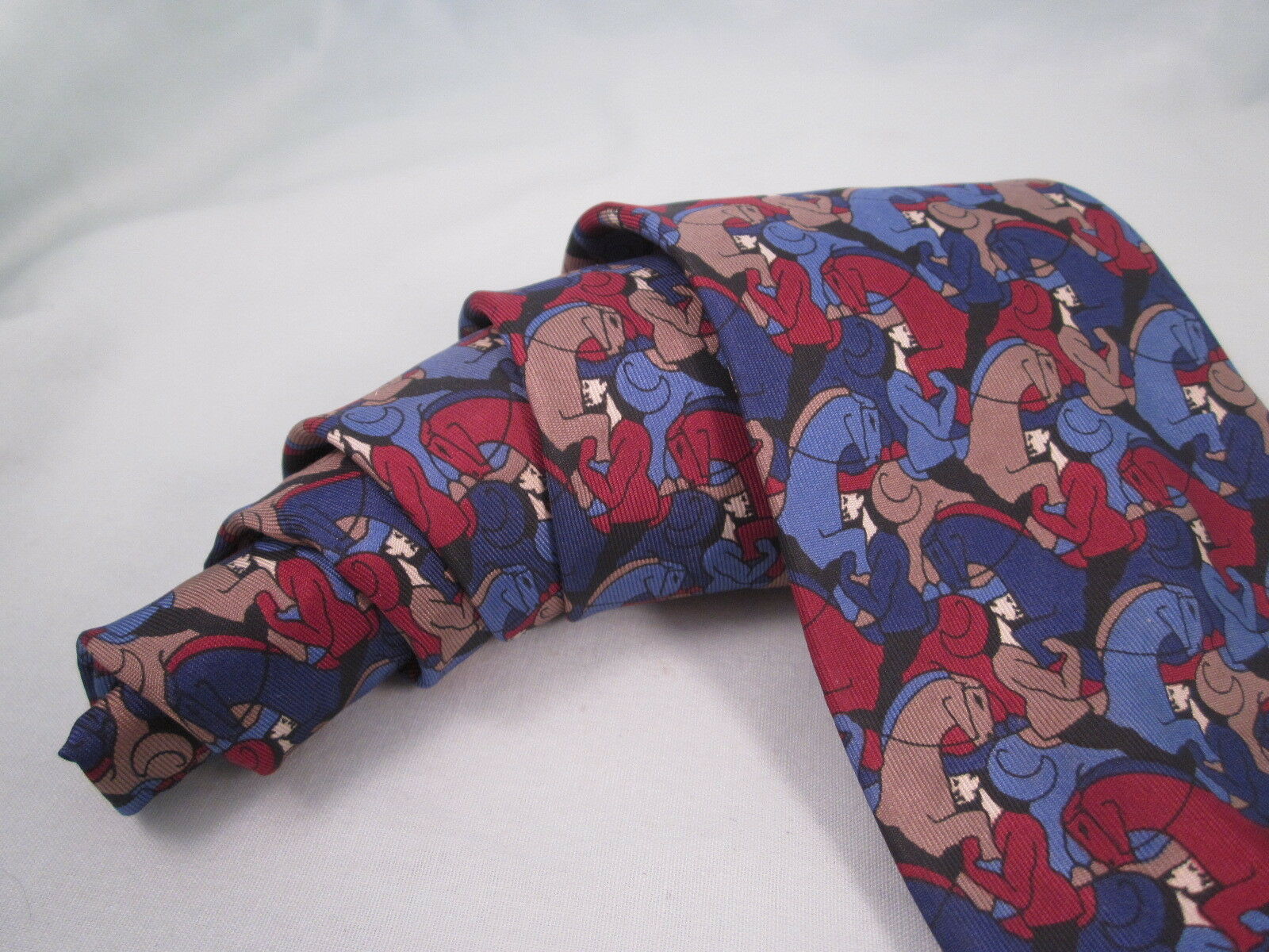 MC ESCHER Horseman Boxelder Company Silk Necktie BLUE RED