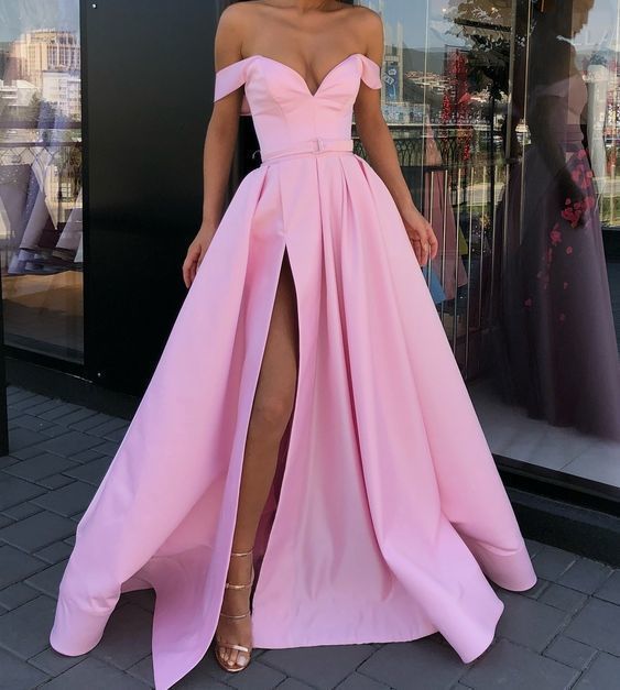 Off the Shoulder Pink Evening Gown with ...