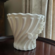 Vintage Milk Glass Vase or Planter with Raised 3D Flowers Roses, maybe Lefton? image 4