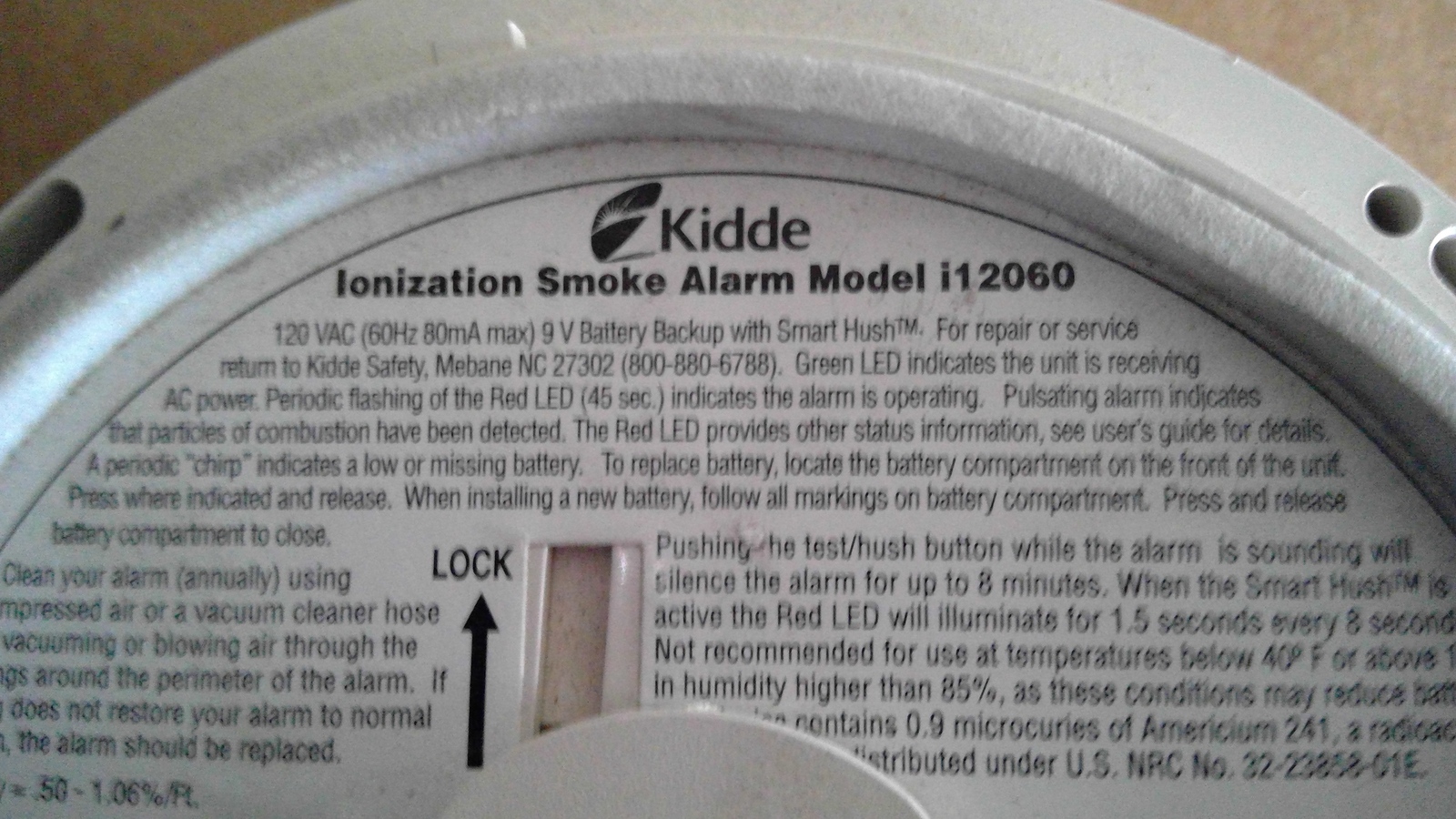Kidde i12060 Ionization Smoke Alarm with Front Battery backup Fire