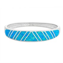 Sterling Silver Blue Inlay Opal Thick Hinged Bangle Bracelet - £282.21 GBP